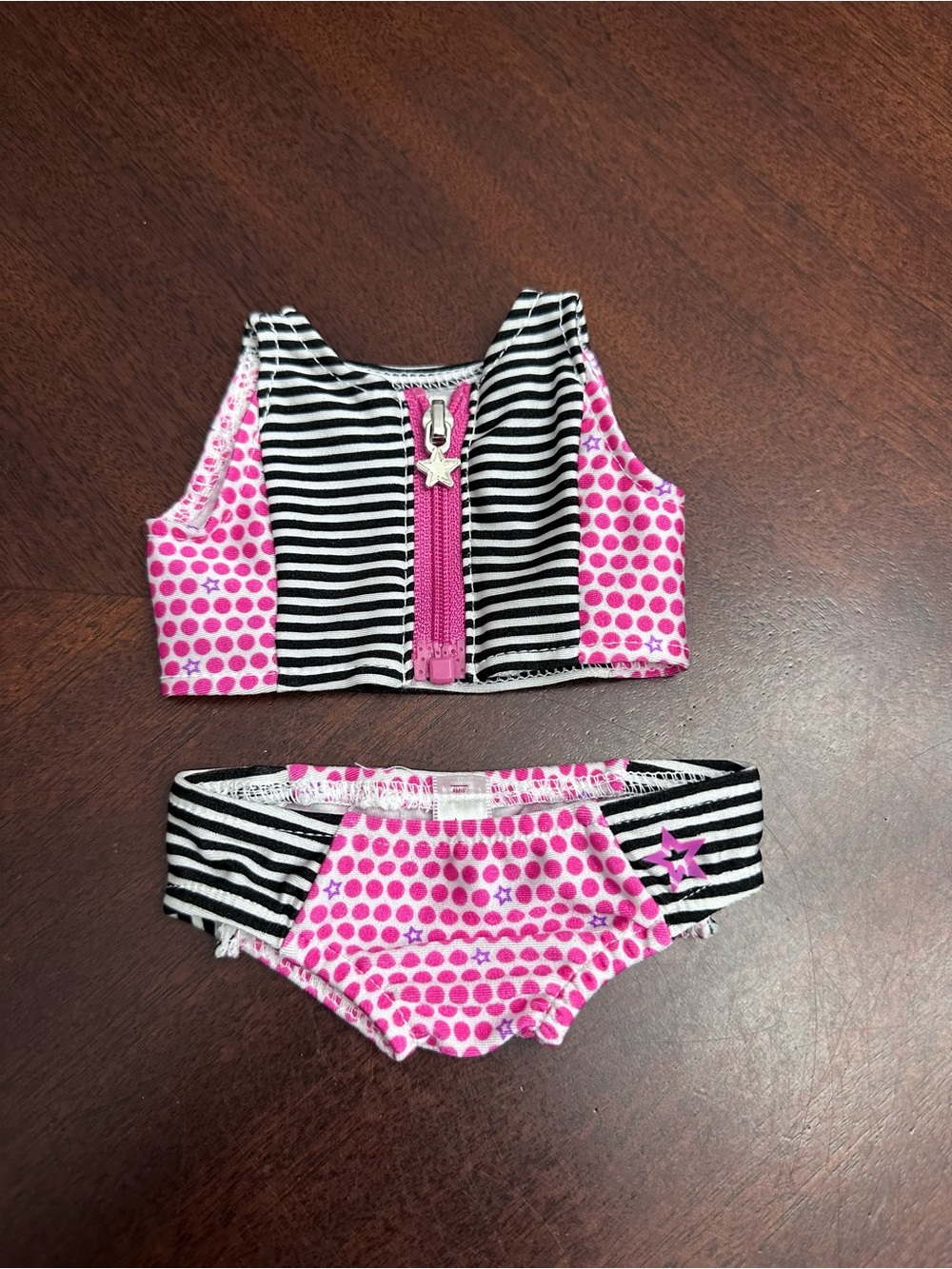 American Girl Pink & Black Striped Polka Dot Doll Stripes & Dots Swimsuit Set
